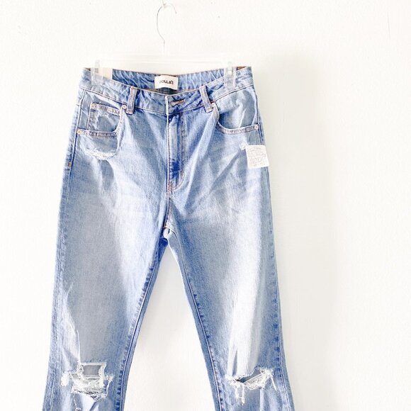 🦋 NEW FREE PEOPLE X ROLLAS Miller Distress Jeans Slim 27 Casual Retro Boho - Picture 3 of 10